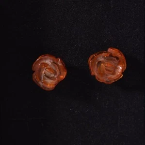NATURAL BALTIC AMBER STERLING SILVER 925 Rose Earrings Stud Woman Jewellery - Picture 1 of 3