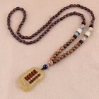 Vintage Wooden Beaded Pendant Necklace Long Sweater Chain Boho Carved Jewelry