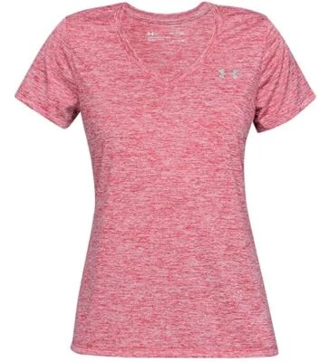 Under Armour Womens T-Shirt Tech V-Neck Twist Short Sleeve Pink-Silver XS-SM NEW - Image 1 of 4
