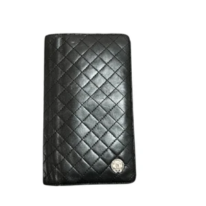 Black pink Chanel lamb skin long quilted bifold wallet card holder - Picture 1 of 11