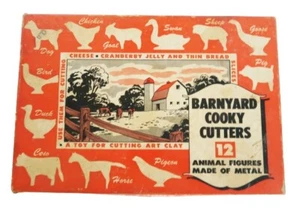 Vintage Barnyard Kochausstecher 12 Tierfiguren Metall Kekse orig. Schatulle 30er Jahre - Bild 1 von 6