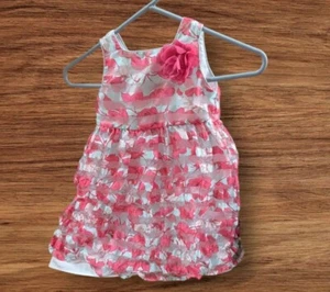 Marmellata Classic Girl's Size 4T Party Dress Pink Floral Stripe 4 Layer Skirt - Picture 1 of 9