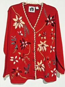 Storybook Stricks Urlaub Blumen Cardigan Pullover Damen Medium bestickt - Bild 1 von 9