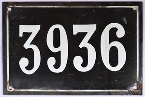 Large old black French house number 3936 door gate wall plate enamel metal sign - Picture 1 of 1