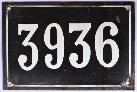 Large old black French house number 3936 door gate wall plate enamel metal sign Cover