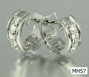 STERLINGSILBER CZ HUGGIE AUFKLAPPBARE CREOLEN HUGGY OHRRINGE 57 ~ 5 STEINE ~ BL - Bild 1 von 6