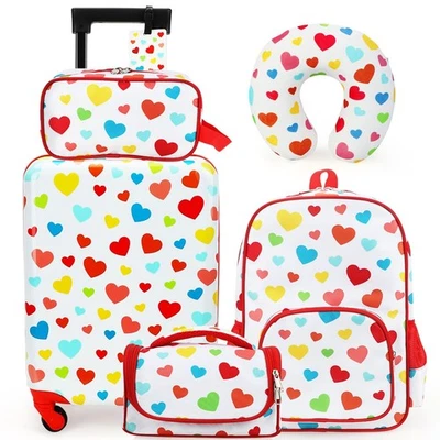 5 Piece Kids Luggage Set - Carry On Suitcases With Wheels For Girls & Toddler... - Image 1 of 4
