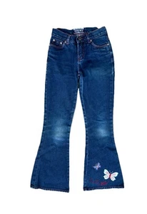 Vintage Y2K Limited Too Embroidered Butterflies Flare Denim Jeans 22x25" 10 Slim - Picture 1 of 6