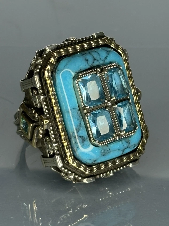 Anel masculino de prata esterlina turquesa: joias feitas à mão com design romano - Imagem 1 de 4