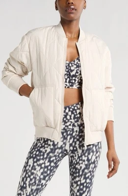 New Zella Quilted Aviator Jacket In Grey Moonbeam Size L $149 - Image 1 of 4