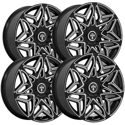 (Set of 4) DUB DC274 Anomaly 22x9 5x115/5x120 +15mm Black/Milled Wheels Rims - Image 1 of 4