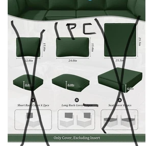 "1 funda de repuesto de cojín de asiento trasero largo para patio exterior Snubbull 24 X 15"" verde" - Imagen 1 de 6