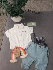 New Ted Baker Baby Boy Occasion Shorts Shirt + Dungaree Newborn Blue Smart Cute - Picture 1 of 17