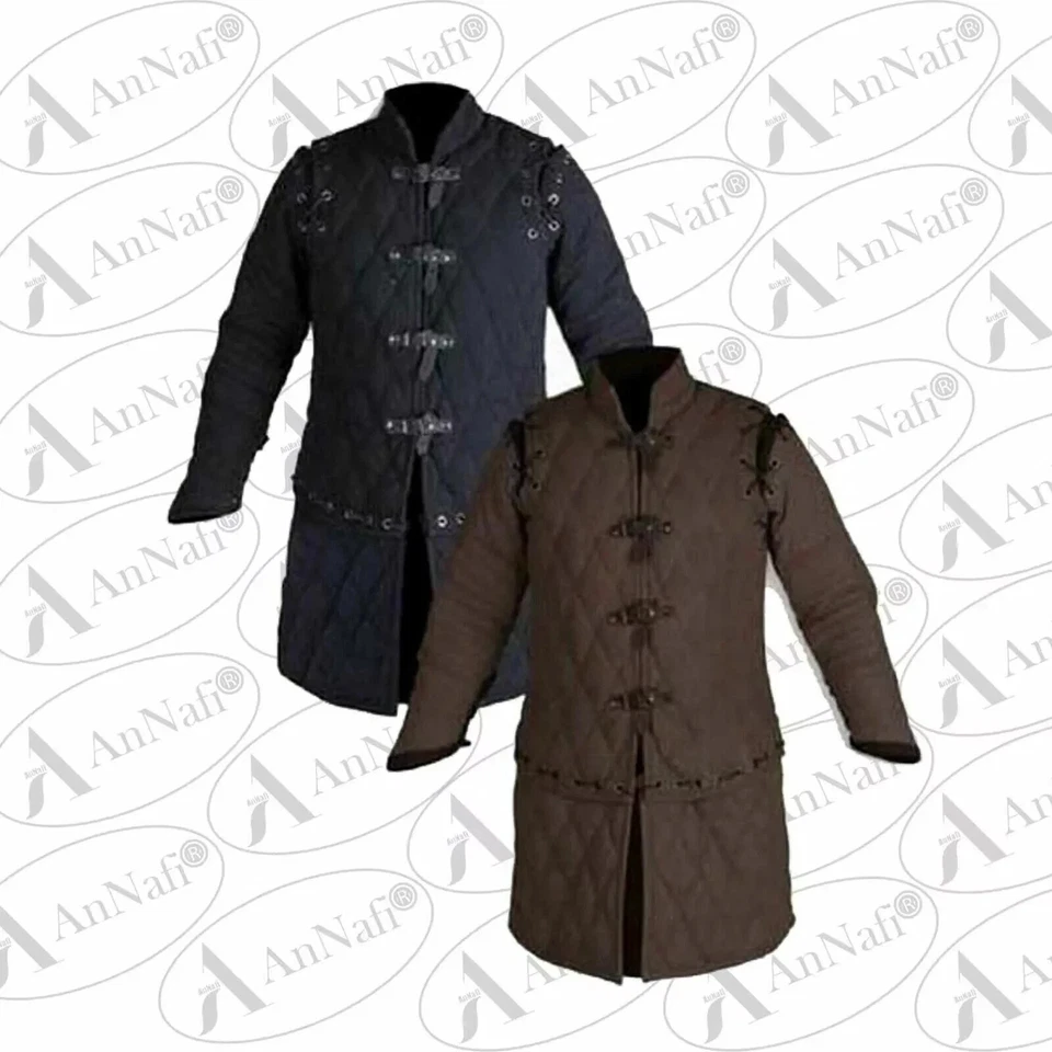 Medieval Thick Padded Full Length Sleeves Gambeson Coat Aketon Jacket Armor - Image 1 of 3