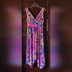 Vestido Midi Lilly Pulitzer Sloane Sin Mangas Captura y Liberación Rosa Azul Amarillo M - Imagen 1 de 7