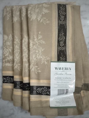 Waverly Tovaglioli Camera Giardino – Set di 8 19X19” Stampa Floreale Beige Nero Plaid - Immagine 1 di 4