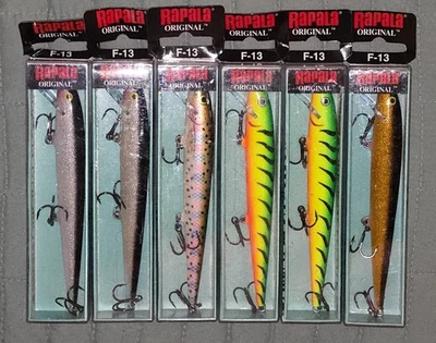 ❗Lote de 6❗️ RAPALA Original Flotante F13 Señuelos Bajo Lucio Trucha Walleye Cebos 51/4" Foto 1 de 3