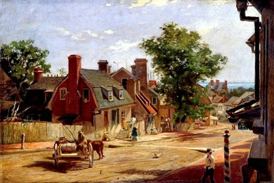 OLD ANNAPOLIS FRANCIS STREET MD 1876 PAINTING BY FRANCIS BLACKWELL MAYER REPRO  - Image 1 of 3
