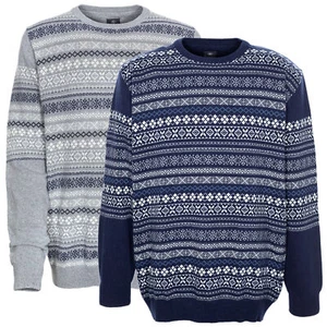 Kitaro Pullover Pulli Feinstrick Rundhals Herren Baumwolle Graus Blau Plusgröße - Picture 1 of 7