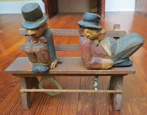 ANRI 2 CARVED BUMS ON A PARK BENCH CORKSCREW & BOTTLE OPENER BAR SET - Picture 1 of 10