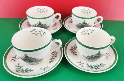 4 件套 SPODE 圣诞树 🎄 杯子和茶碟 英格兰假日 美丽看 — 第 1/4 张图片