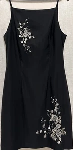 Petite Black Mini Dress 8 Slip Spaghetti Strap Formal Embroidered Floral 90s Y2K - Picture 1 of 13