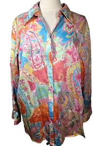 NWT Chaps Womans 3X Colorful Paisley Floral Button Up Shirt Long Sleeve Cotton - Picture 1 of 10