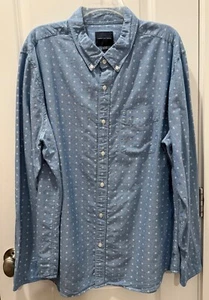 AMER. EAGLE BLUE CHAMBRAY XXL BUTTON-DOWN L.S. SHIRT GEOMETRIC PRINT 100% COTTON - Picture 1 of 17