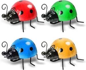 OBTANIM 4 Pack Colorful Cute Metal Ladybugs Garden Wall Art Decorative Yard Deco - Picture 1 of 1
