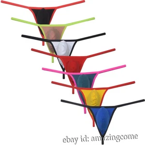 Men Cotton Bulge Pouch G-string Tangas Underwear Elastic Micro Thong Mini T-Back - Picture 1 of 33