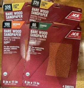 ACE blankes Holz Schleifpapier Körnung 60, 100, 220, 320 -9 Zoll x 11 Zoll - Menge 4-19 Blatt insgesamt - Bild 1 von 9