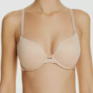 $74 Chantelle Womens Beige Modern Custom Fit Stretch Plunge Bra Size USA 32DD - Picture 1 of 3