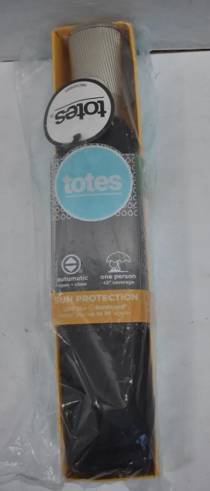 Totes Sunguard Automatic Open Close Umbrella Neverwet Style 08411 Black
