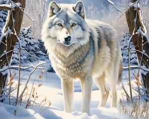 Winter Stay ~ 35" x 44" ~ White Wolf, Winter ~ David Textiles Fabric Panel - Picture 1 of 1