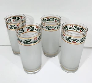 Vintage Culver Glasses Frosted Christmas Holly Garland 15 Oz Set Of 4 Unused - Picture 1 of 10