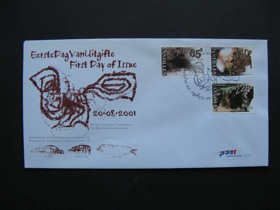 NETHERLANDS ANTILLES, cover FDC 2001, Kueba Bosa grotto rockpaintings bat - Image 1 of 1