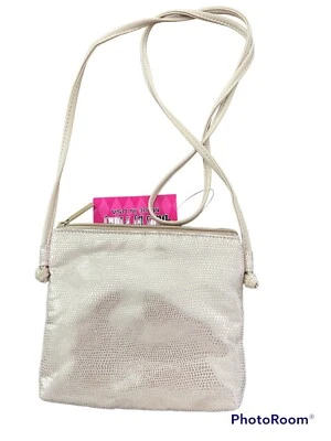 Bags By Pinky Crossbody Bag Purse Faux Leather Reptile Snake Print Gold NWT - Image 1 of 4
