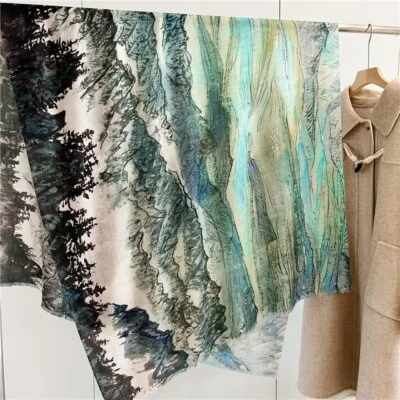 Pure 200s Cashmere Scarf Wrap Shawl Wash Painting Soft Delicate 78"*39" Teal - Image 1 of 4