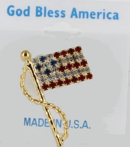 EE. UU. Pin de bandera, hecho en EE. UU. con cristales de Swarovski, chapado en oro - Imagen 1 de 2