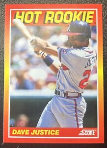 1990 SCORE HOT ROOKIE # 1 OF 10 DAVE JUSTICE  BASEBALL CARD *NRMT*