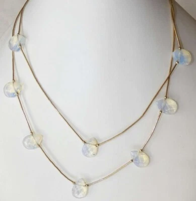 Collar de 2 hebras líquido vintage 12k GF (lleno de oro) con cuentas facetadas de piedra lunar Foto 1 de 4