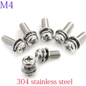 M4 Cross Recessed Pan Head Screw, Spring Lock Washer and Plain Washer Assemblies - Picture 1 of 5