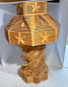 Vintage Popsicle Stick Table Lamp Large Boho 16" Folk Art Tramp Swirl Hippie 50s - Picture 1 of 10