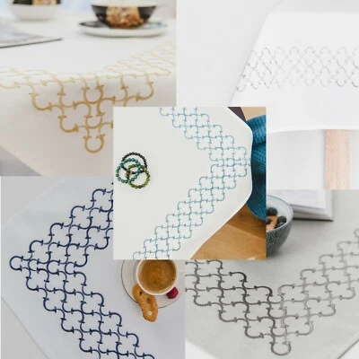 Tischdecke mit bestickt Monogramm 130 x 180cm Tischläufer  - Bild 1 von 4