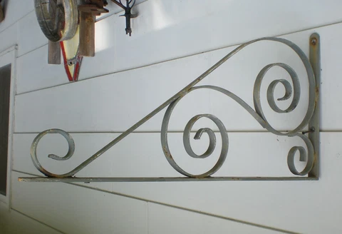 SALE Original 1890s Antique Wrought Iron Sign Holder Bracket Hand Tooled Scrolls Cover