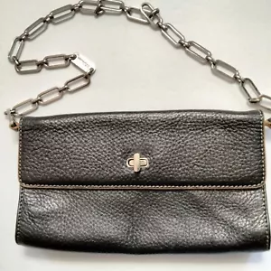 Monsac Original Clutch/ Geldbörse Handtasche schwarz Pebbled Leder silber Kettenriemen - Bild 1 von 13