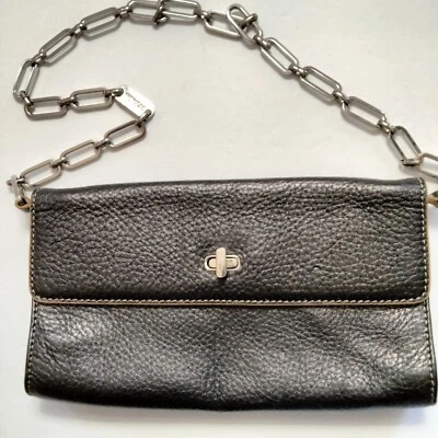 Bolso de Mano Monsac Original Bolso sin Mano Cuero Guijarro Negro Correa de Cadena Plateada Foto 1 de 4