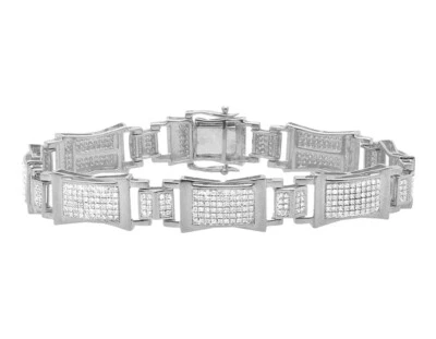 Brazalete llamativo de eslabones de bloque de diamantes genuinos de oro blanco de 10 quilates para hombre de 8,5" 2 quilates Foto 1 de 4