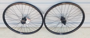 Black 26" bike wheels Velocity Cliffhanger 6BD QR 36 spoke tubeless Shimano - Picture 1 of 6