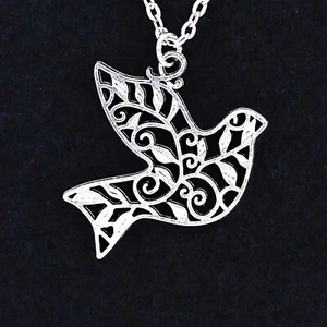 FILIGRANE TAUBE Halskette - Zinn Charm großer Anhänger Friedensrolle offen auf Kette - Bild 1 von 3